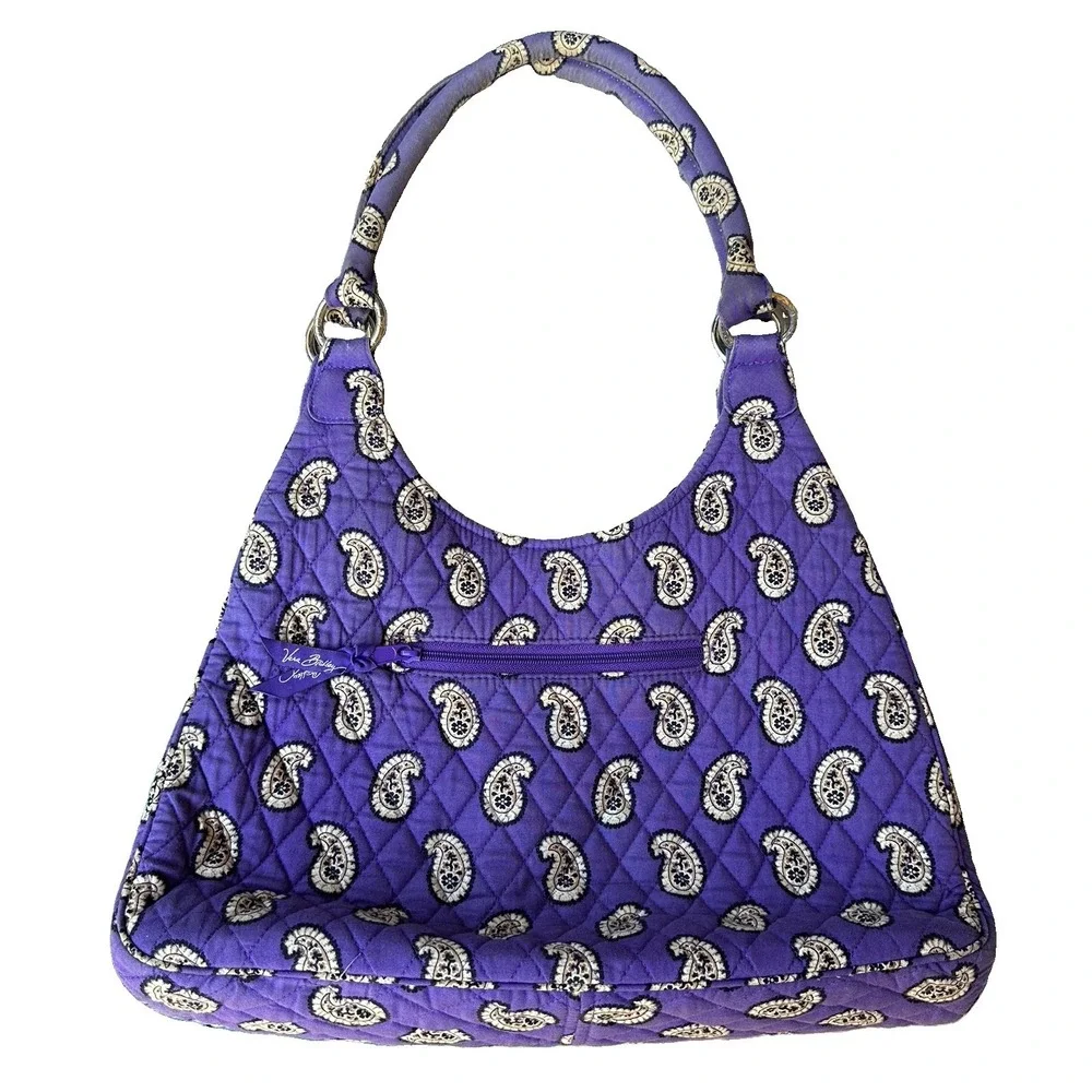 Vera Bradley Simply Violet Flower Paisley Shoulder Bag 15 Inch Hobo Zip Pocket